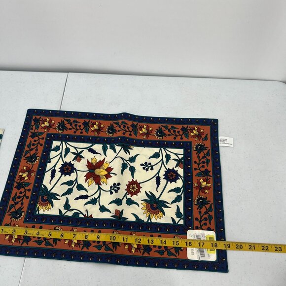 Noble Excellence Set of 6 Placemat Indian Floral Terracotta Navy 100% Cotton - Picture 2 of 9